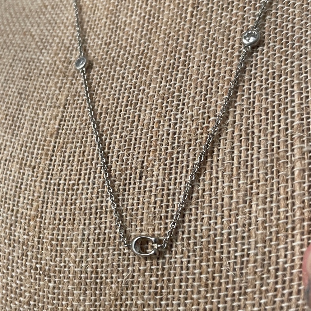 COACH Signature C Sparkle Station Necklace Silver Tone with Crystals 18”L - Picture 5 of 14